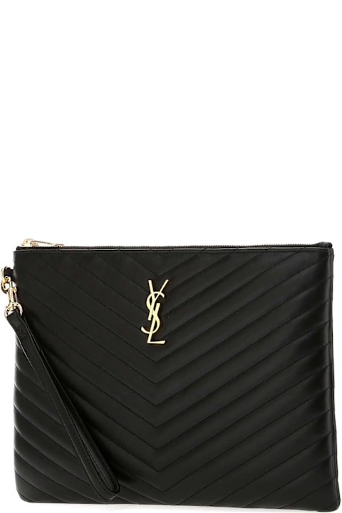 Saint Laurent Black Leather Jolie I-pad Holder