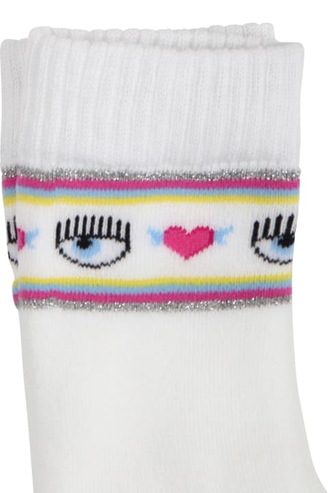 ガールズ Chiara Ferragniのアンダーウェア Chiara Ferragni White Socks For Girl With Flirting Eyes And Hearts