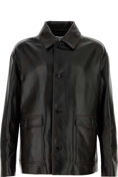 Trending Designers ل القسم الرجالي Loewe Black Leather Jacket