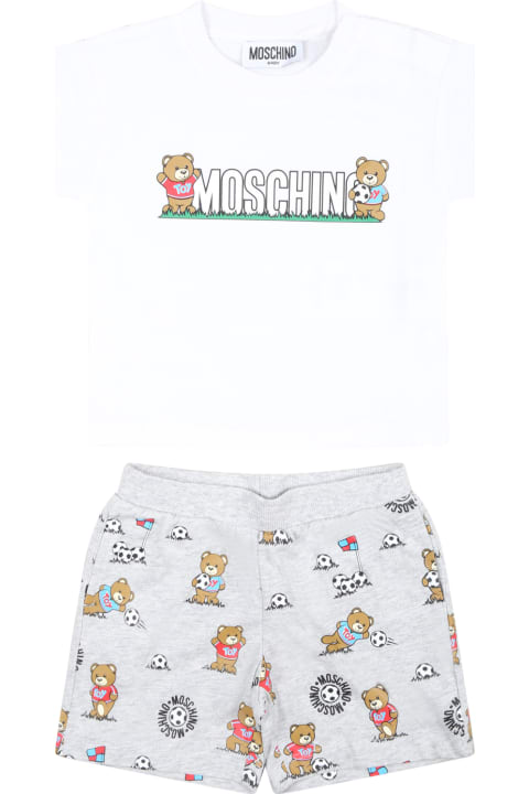 Moschino for Kids Moschino White Suit For Baby Boy With Teddy Bear And Logo