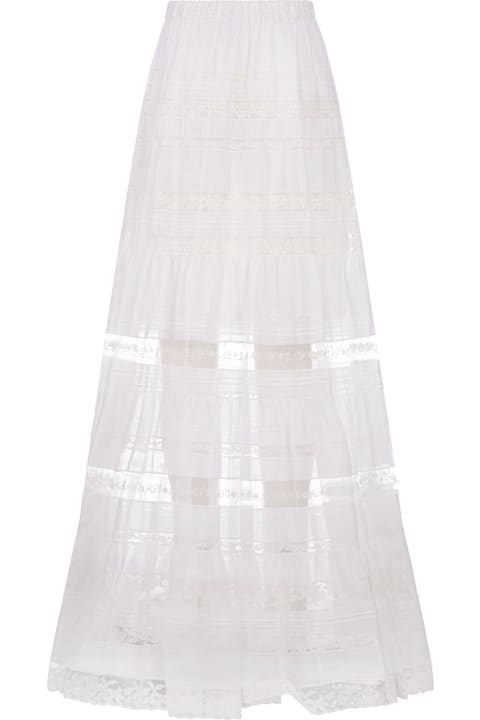 ウィメンズ Ermanno Scervinoのスカート Ermanno Scervino Long White Ramiè Skirt With Valencienne Lace