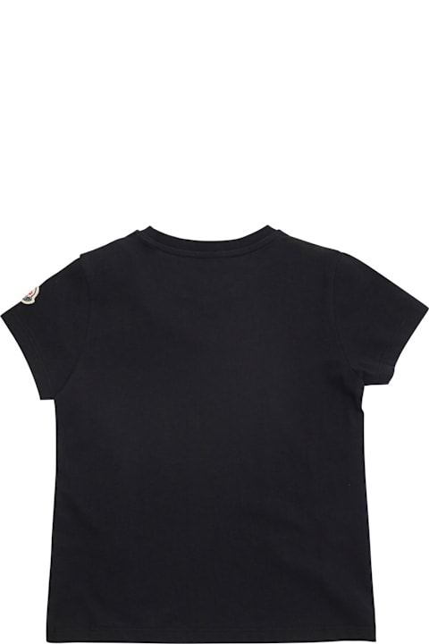 آخر صيحات الموضة من الأطفال Moncler Black Crewneck T-shirt With Rhinestone Logo In Cotton Girl