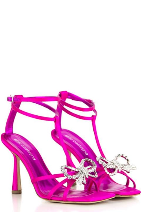 Aldo Castagna Woman's Pink Leather And Satinr Jewel Sandals