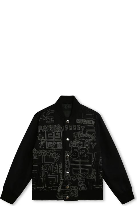 Fashion for Kids Givenchy Black Bomber Jacket With All-over Embroidery