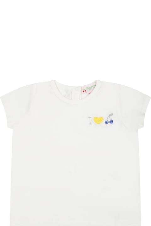 Topwear for Baby Girls Bonpoint White T-shirt For Baby Girl With Embroidery