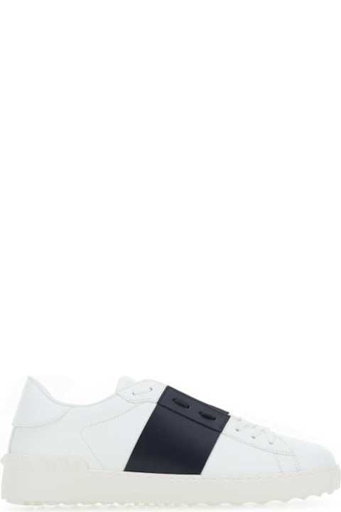 Valentino Garavani White Leather Open Sneakers With Blue Navy Band