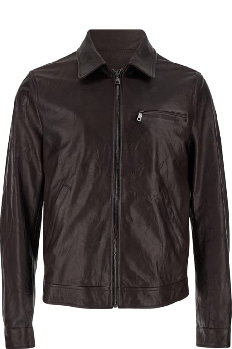 メンズ Dolce & Gabbanaのコート＆ジャケット Dolce & Gabbana Brown Jacket With Zip Closure In Crushed-look Leather Man