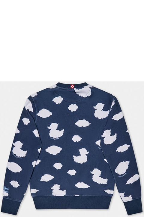 Homeware MC2 Saint Barth Crewneck Blue Sweatshirt With Coccole E Nuvole Embroidery | Coccolebimbi Special Edition