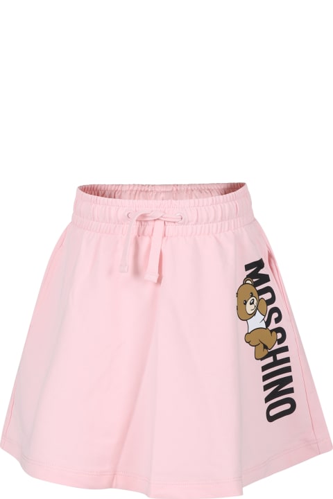 Fashion for Girls Moschino Pink Skirt For Girl With Teddy Bear And Logo