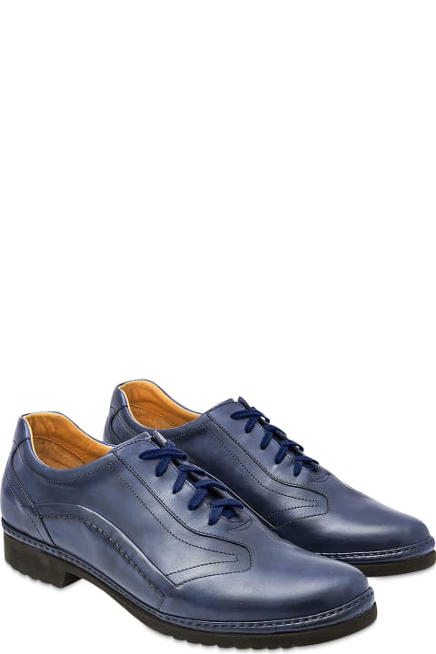 Blue Italian Handmade Leather Lace-up Shoes