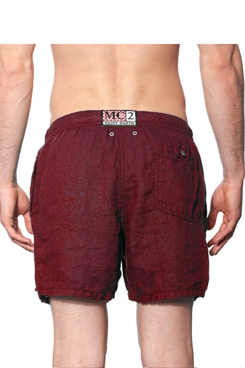 Homeware MC2 Saint Barth Solid Bordeaux Mid-length Linen Swim Shorts