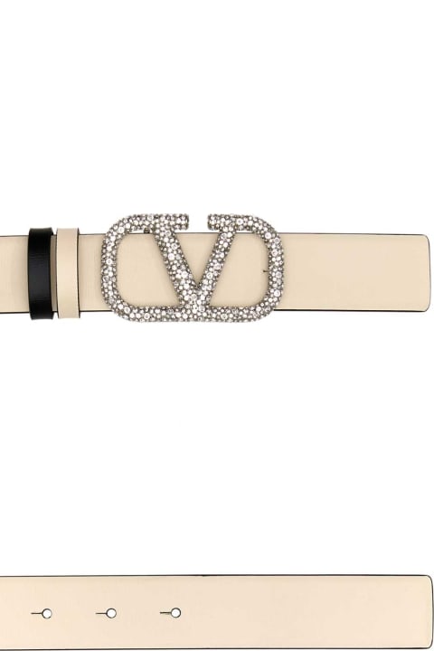 Belts for Women Valentino Garavani Ivory Leather Vlogo Signature Reversible Belt