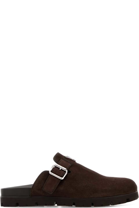 Prada Dark Brown Suede Slippers