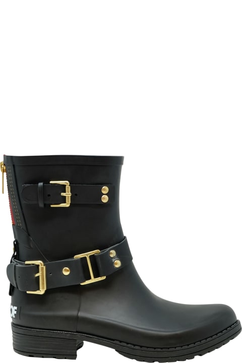 Colors Of California Black Leather Ankle Rain Boots