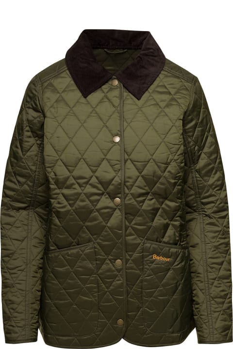 'annandale' Military Green Quilted Jacket With Contrast Collar In Polyamide Woman