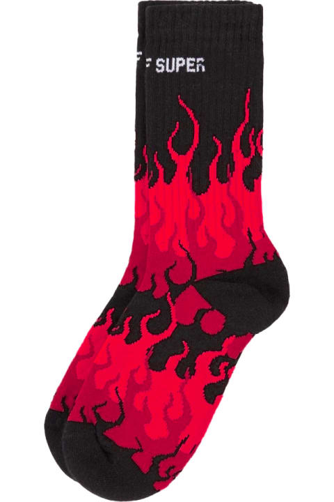 Vision of Super for Men Vision of Super Black Socks With Triple Red Flame