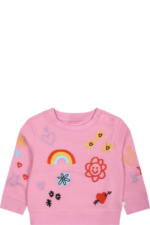 Topwear for Baby Boys Stella McCartney Kids Pink Sweatshirt For Baby Girl With All-over Multicolor Embroidery