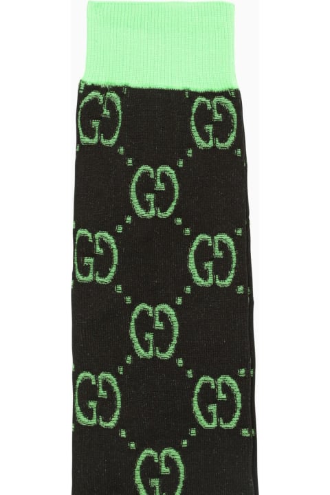 メンズ Gucciのアンダーウェア Gucci Black And Green Socks With Gg Motif