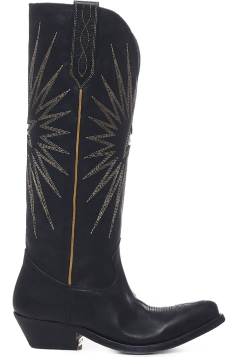 Golden Goose Boots for Women Golden Goose Wish Star Boots In Black Leather With Inlaid Star