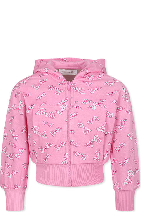 Monnalisa Sweaters & Sweatshirts for Girls Monnalisa Pink Crop Sweatshirt For Girl With Barbie Printed