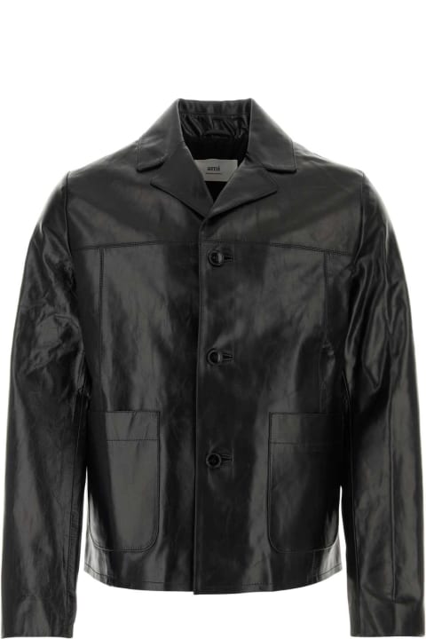 Ami Alexandre Mattiussi Coats & Jackets for Men Ami Alexandre Mattiussi Black Leather Jacket