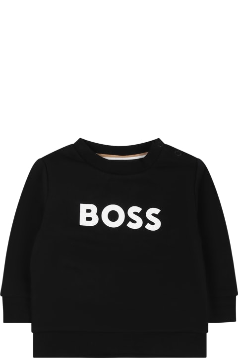ベビーボーイズ Hugo Bossのニットウェア＆スウェットシャツ Hugo Boss Black Sweatshirt With Logo For Baby Boy
