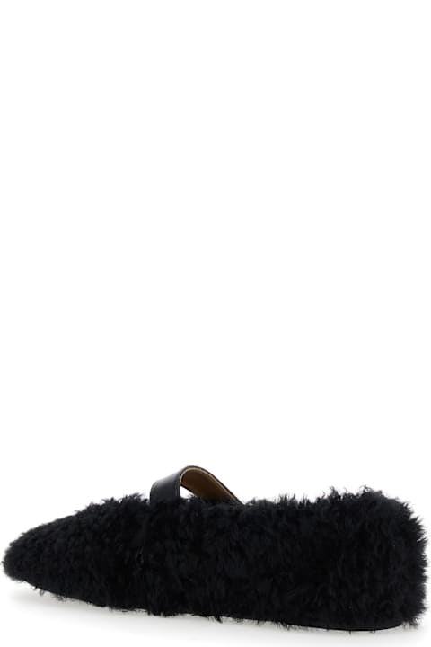 Ferragamo Black Ballerinas With Shearling Design And Buckle In Leather Woman