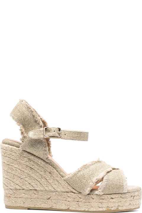 Castañer Sandals for Women Castañer Beige Wedge Sandals With Criss-crossed Straps In Canvas And Straw Woman Castaner