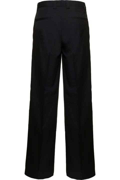 Black Palazzo Pants With Welt Pockets In Wool Woman