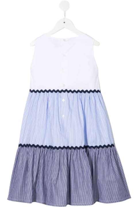 Il Gufo Kids Girl's Blue And White Striped Cotton Dress