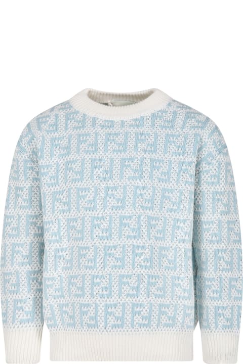 Fendi Topwear for Boys Fendi Light Blue Sweater For Kids With Double F