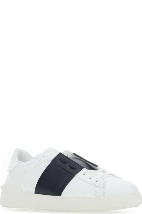 Sale for Men Valentino Garavani White Leather Open Sneakers With Midnight Blue Band
