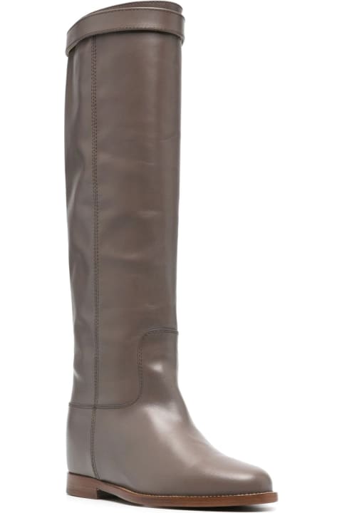 ウィメンズ新着アイテム Via Roma 15 Taupe Grey Calf Leather Boots