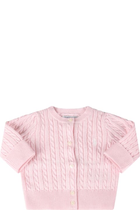 Topwear for Baby Boys Ralph Lauren Pink Cardigan For Babygirl With Iconic Pony
