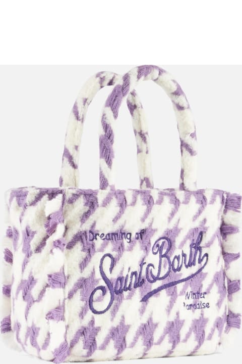 Homeware MC2 Saint Barth Wooly Colette Fringed Handbag With Pied De Poule Pattern