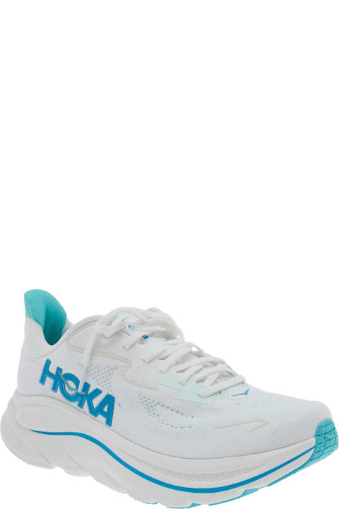 Hoka Shoes for Women Hoka 'clifton 10' White Low Top Sneakers With Logo Lettering On The Side And Logo Patch On The Tongue In Tech Fabric Unisex