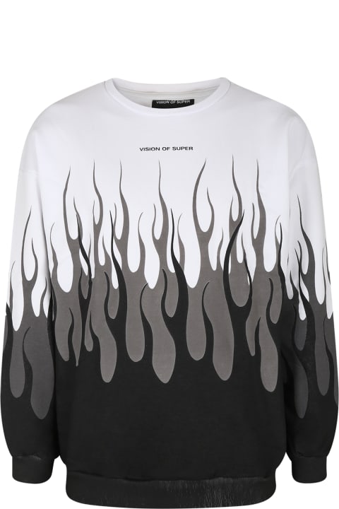 White Sweatshirt For Boy With Flames