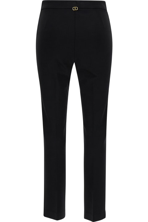 TwinSet Pants & Shorts for Women TwinSet Black Flare Pants With Oval T Buckle In Viscose Blend Woman