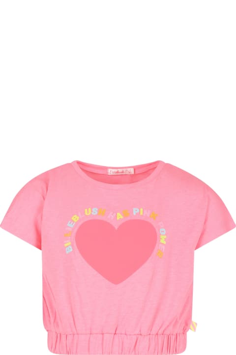 ガールズ BillieblushのTシャツ＆ポロシャツ Billieblush Fuchsia Crop T-shirt For Girl With Heart And Logo