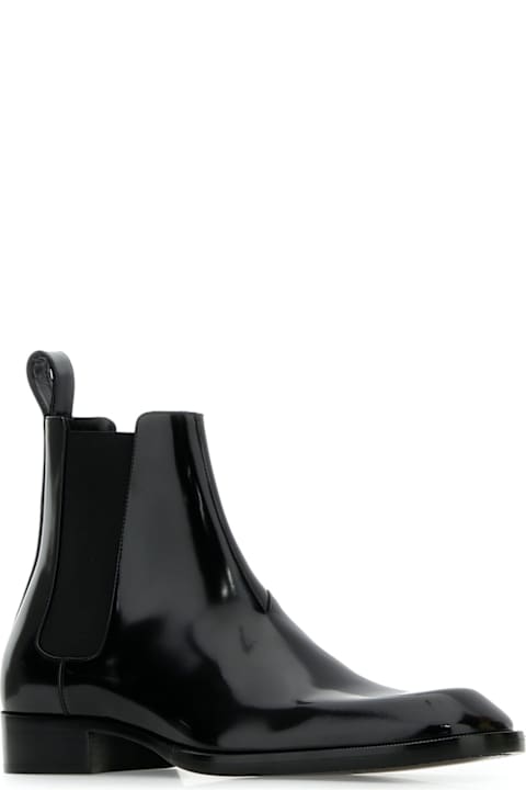 Laced Shoes for Men Saint Laurent Black Leather Vadim Ankle Boots