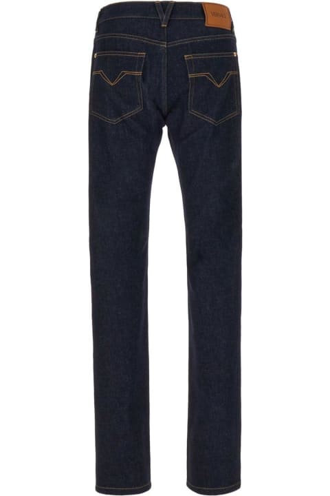 Best Sellers for Men Versace Logo Patch Straight-leg Jeans