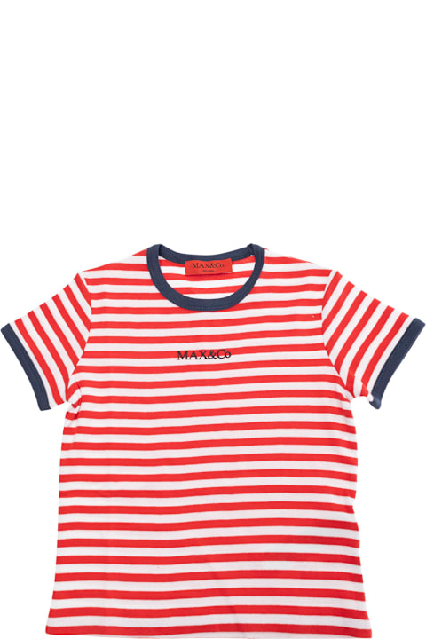 Homeware Max&Co. Red T-shirt With Logo Lettering On The Front And All-over Striped Motif In Cotton Girl