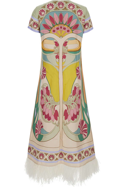 La DoubleJ for Kids La DoubleJ Long Dress 'swing Dress (with Feathers)' With Multicolored Silk Details For Women