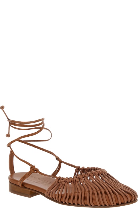 Shoes for Women Hereu 'mantera' Brown Ballerinas With Ankle Strings In Leather Woman
