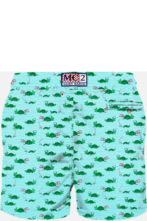 Homeware MC2 Saint Barth Man Light Fabric Swim Shorts With Swimmer Turtle Print