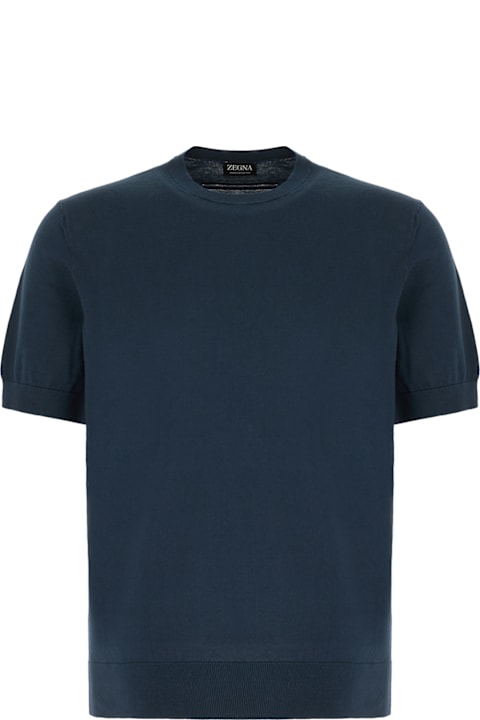 Zegna for Men Zegna Petrol Blue Cotton Sweater