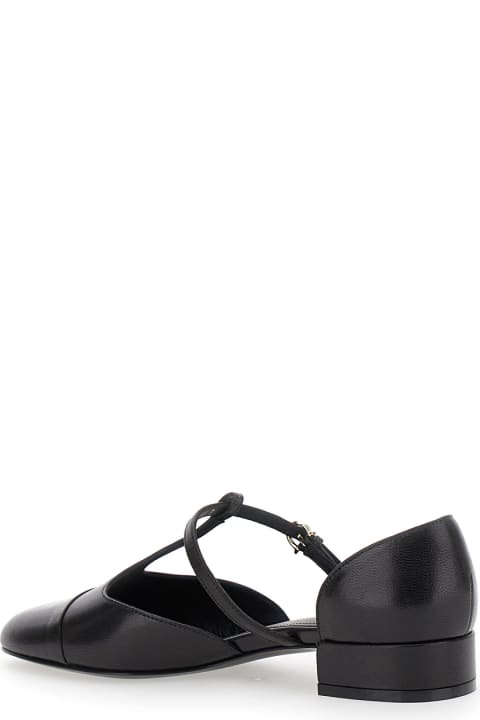 Homeware Ferragamo 
lainette
 Black Ballet Shoes With T-strap And Round Toe In Leather Woman