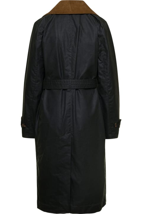 Barbour Coats & Jackets for Women Barbour 'simone' Black Belted Trench Coat With Corduroy Revers In Waxed Cotton Woman