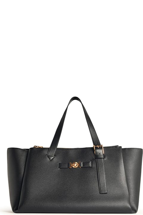 Versace Totes for Women Versace Black Embossed Leather Duffel Bag