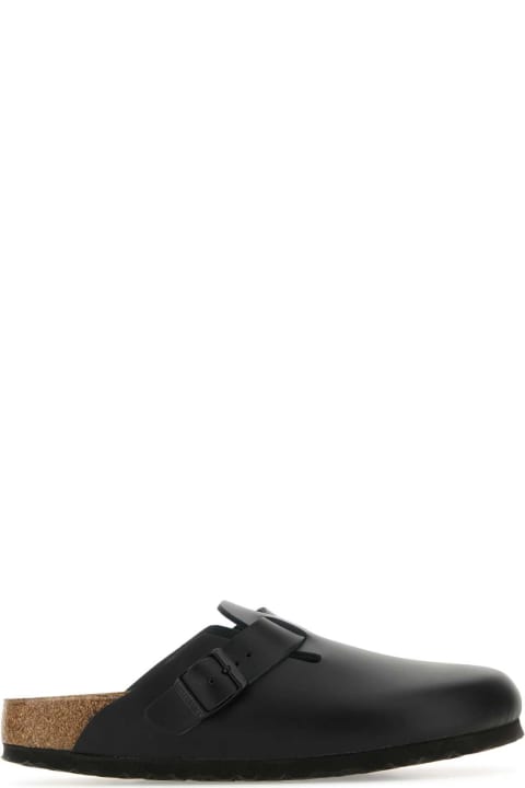 Birkenstock Flat Shoes for Women Birkenstock Black Leather Boston Slippers
